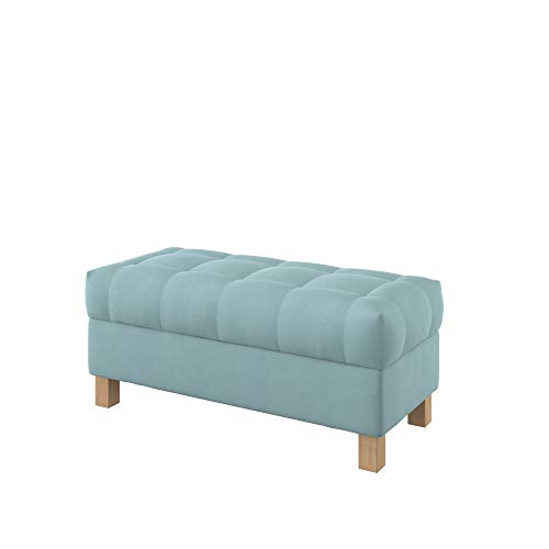 Furninero - Raffinierte gepolsterter Sitzbank Sitzhocker Sitzruhe Betthocker Ottomane, mit Stauraum, Quadratische Beine, 100 cm breit, Majestic Velvet Light Blue Stoff (Licht zu reinigende), Blau von Furninero