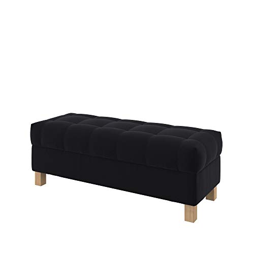 Furninero - Raffinierte gepolsterter Sitzbank Sitzhocker Sitzruhe Betthocker Ottomane, mit Stauraum, Quadratische Beine, 120 cm breit, Majestic Velvet Black Stoff (Licht zu reinigende), Schwarz von Furninero