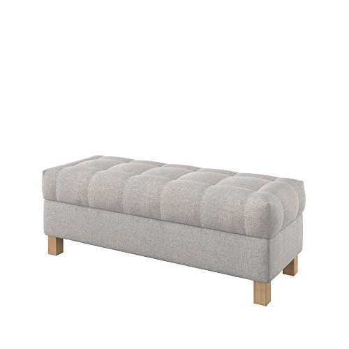 Furninero - Raffinierte gepolsterter Sitzbank Sitzhocker Sitzruhe Betthocker Ottomane, mit Stauraum, Quadratische Beine, 120 cm breit, Naturel Beige Stoff (Licht zu reinigende), Beige von Furninero