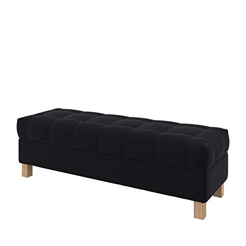 Furninero - Raffinierte gepolsterter Sitzbank Sitzhocker Sitzruhe Betthocker Ottomane, mit Stauraum, Quadratische Beine, 140 cm breit, Majestic Velvet Black Stoff (Licht zu reinigende), Schwarz von Furninero