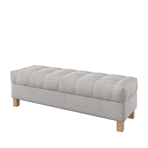 Furninero - Raffinierte gepolsterter Sitzbank Sitzhocker Sitzruhe Betthocker Ottomane, mit Stauraum, Quadratische Beine, 140 cm breit, Naturel Beige Stoff (Licht zu reinigende), Beige von Furninero