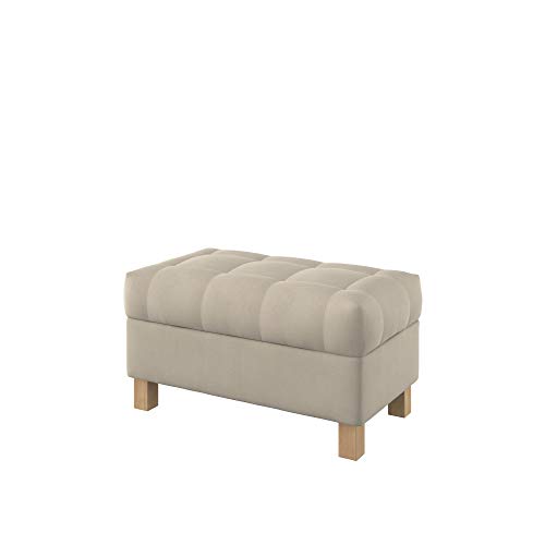 Furninero - Raffinierte gepolsterter Sitzbank Sitzhocker Sitzruhe Betthocker Ottomane, mit Stauraum, Quadratische Beine, 80 cm breit, Majestic Velvet Beige Stoff (Licht zu reinigende), Beige von Furninero