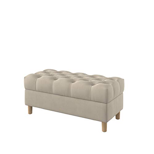 Furninero - Tiefer gepolsterter Sitzbank Sitzhocker Sitzruhe Betthocker Ottomane, mit Stauraum, Gerundete Beine, 100 cm breit, Majestic Velvet Beige Stoff (Licht zu reinigende), Beige von Furninero