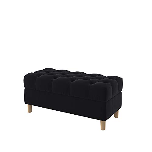 Furninero - Tiefer gepolsterter Sitzbank Sitzhocker Sitzruhe Betthocker Ottomane, mit Stauraum, Gerundete Beine, 100 cm breit, Majestic Velvet Black Stoff (Licht zu reinigende), Schwarz von Furninero