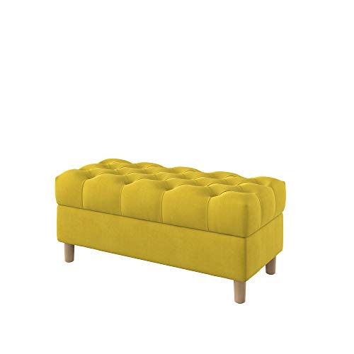 Furninero - Tiefer gepolsterter Sitzbank Sitzhocker Sitzruhe Betthocker Ottomane, mit Stauraum, Gerundete Beine, 100 cm breit, Majestic Velvet Yellow Stoff (Licht zu reinigende), Gelb von Furninero