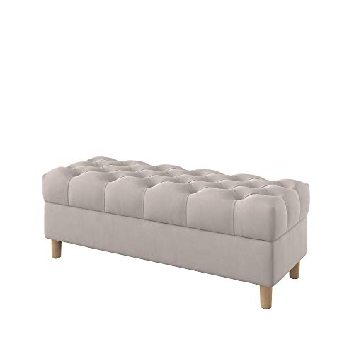 Furninero - Tiefer gepolsterter Sitzbank Sitzhocker Sitzruhe Betthocker Ottomane, mit Stauraum, Gerundete Beine, 120 cm breit, Majestic Velvet Dove Stoff (Licht zu reinigende), Grau von Furninero