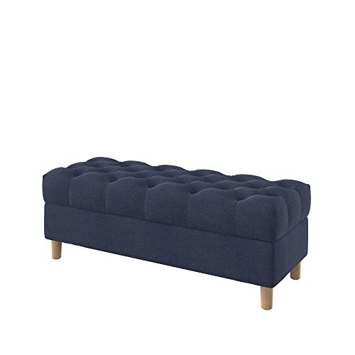 Furninero - Tiefer gepolsterter Sitzbank Sitzhocker Sitzruhe Betthocker Ottomane, mit Stauraum, Gerundete Beine, 120 cm breit, Naturel Navy Blue Stoff (Licht zu reinigende), Blau von Furninero