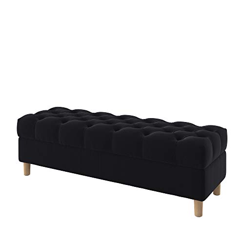 Furninero - Tiefer gepolsterter Sitzbank Sitzhocker Sitzruhe Betthocker Ottomane, mit Stauraum, Gerundete Beine, 140 cm breit, Majestic Velvet Black Stoff (Licht zu reinigende), Schwarz von Furninero