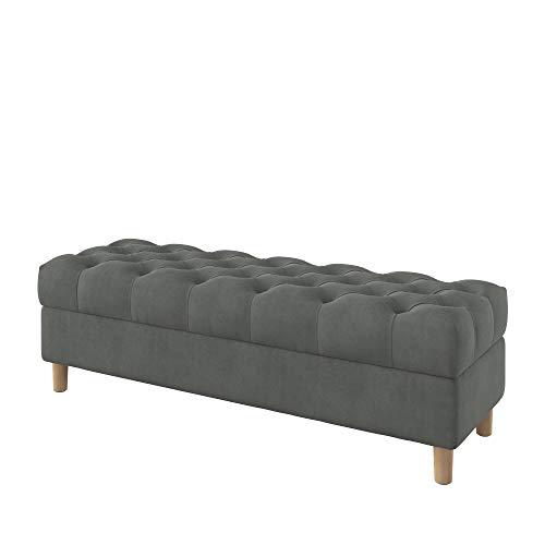 Furninero - Tiefer gepolsterter Sitzbank Sitzhocker Sitzruhe Betthocker Ottomane, mit Stauraum, Gerundete Beine, 140 cm breit, Majestic Velvet Grey Stoff (Licht zu reinigende), Grau von Furninero