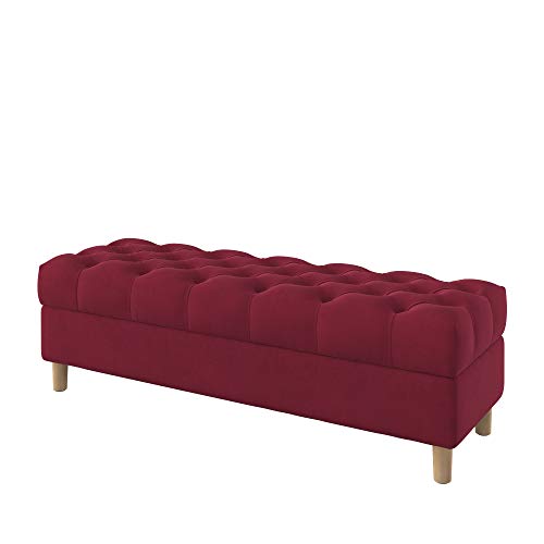 Furninero - Tiefer gepolsterter Sitzbank Sitzhocker Sitzruhe Betthocker Ottomane, mit Stauraum, Gerundete Beine, 140 cm breit, Majestic Velvet Wine Red Stoff (Licht zu reinigende), Rot von Furninero