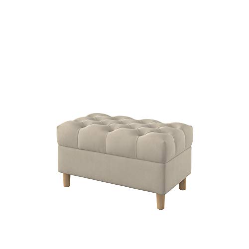 Furninero - Tiefer gepolsterter Sitzbank Sitzhocker Sitzruhe Betthocker Ottomane, mit Stauraum, Gerundete Beine, 80 cm breit, Majestic Velvet Beige Stoff (Licht zu reinigende), Beige von Furninero