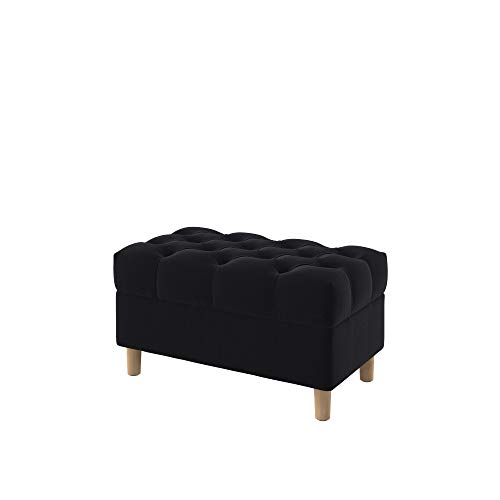 Furninero - Tiefer gepolsterter Sitzbank Sitzhocker Sitzruhe Betthocker Ottomane, mit Stauraum, Gerundete Beine, 80 cm breit, Majestic Velvet Black Stoff (Licht zu reinigende), Schwarz von Furninero