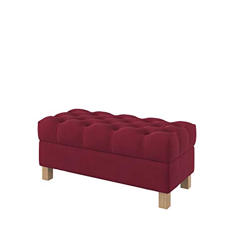 Furninero - Tiefer gepolsterter Sitzbank Sitzhocker Sitzruhe Betthocker Ottomane, mit Stauraum, Quadratische Beine, 100 cm breit, Majestic Velvet Wine Red Stoff (Licht zu reinigende), Rot von Furninero