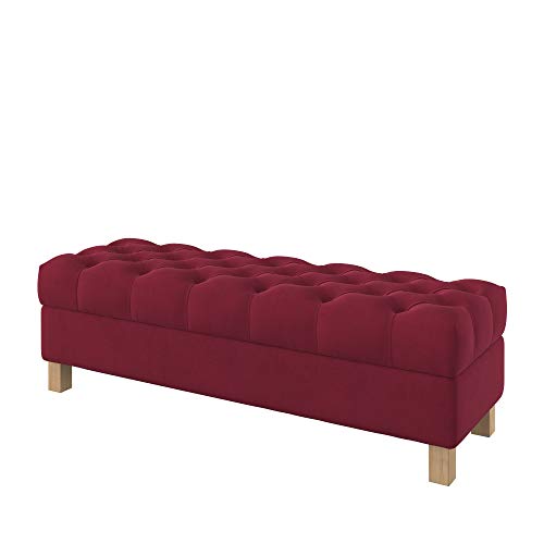 Furninero - Tiefer gepolsterter Sitzbank Sitzhocker Sitzruhe Betthocker Ottomane, mit Stauraum, Quadratische Beine, 140 cm breit, Majestic Velvet Wine Red Stoff (Licht zu reinigende), Rot von Furninero