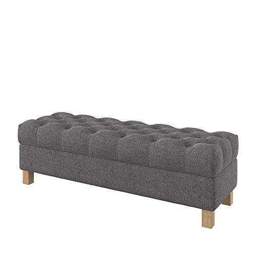 Furninero - Tiefer gepolsterter Sitzbank Sitzhocker Sitzruhe Betthocker Ottomane, mit Stauraum, Quadratische Beine, 140 cm breit, Naturel Stone Stoff (Licht zu reinigende), Grau von Furninero