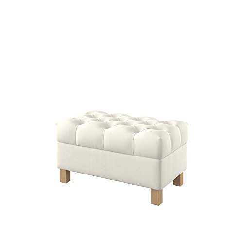 Furninero - Tiefer gepolsterter Sitzbank Sitzhocker Sitzruhe Betthocker Ottomane, mit Stauraum, Quadratische Beine, 80 cm breit, Majestic Velvet Creme Stoff (Licht zu reinigende), Ecru von Furninero