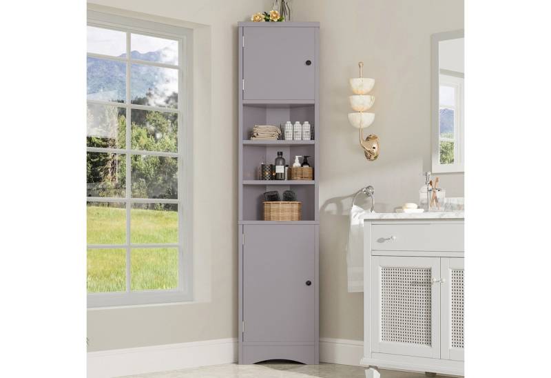 Furnishings Home Badezimmerspiegelschrank 36,5x24,5x170 cm Dreieckiger Badezimmerschrank, 3 Ablagefächer (1-St) Doppeltüren verstellbare Einlegeböden platzsparend Weiß/Grau von Furnishings Home