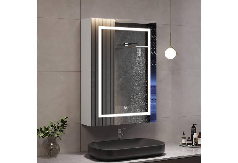 Furnishings Home Badezimmerspiegelschrank Spiegelschrank Doppeltür Hängeschrank 80x60x13.5 cm (Einstellung der warmen und kalten Farbtemperatur 3000/4500/6400K) inkl. LED-Beleuchtung, Stecker, Touchschalter, Beschlagfrei von Furnishings Home