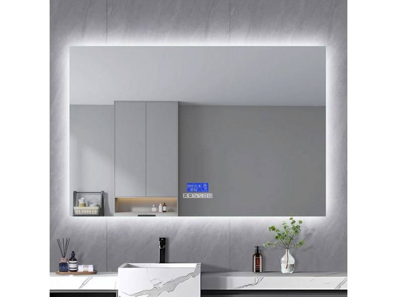 Furnishings Home Badspiegel Badezimmerspiegel rahmenlos Kosmetikspiegel mit Bluetooth Lautsprecher (Badezimmer, Einstellung der warmen und kalten Farbtemperatur 3000/4000/6000K), LED-Beleuchtung, Touchschalter, Beschlagfrei, Uhr, IP44,60x120 cm von Furnishings Home