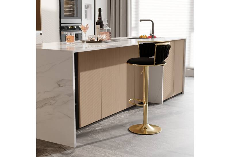 Furnishings Home Barhocker Moderne Samt-Hochstuhl/Barstuhl goldene 2 St (2 St), 360° drehbar, höhenverstellbar mit runden Rückenlehne & Fußstütze von Furnishings Home