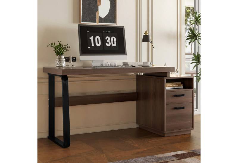 Furnishings Home Beamertisch Moderner Schreibtisch Ausgestattet mit offenen Ablagefächern Braun (1-St), Multifunktionales Aufbewahrungsdesign geräuschlose Schublade135x 54cm von Furnishings Home