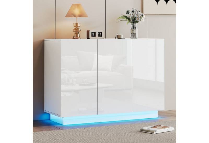 Furnishings Home Beistellschrank Hochglanz und geschlossen ockel LED-Licht Esszimmerschrank (1-St) Weiß mit hochglänzenden Türen Abmessungen: 120*40*75 cm von Furnishings Home