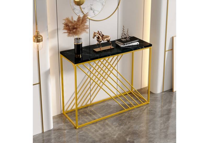 Furnishings Home Beistelltisch Schwarzer Konsolentisch mit goldenem Fuß MDF Hochglanz 100x35x77 cm (1-St), Das multifunktionale Design kann als Beistelltisch, Eingangstisch von Furnishings Home