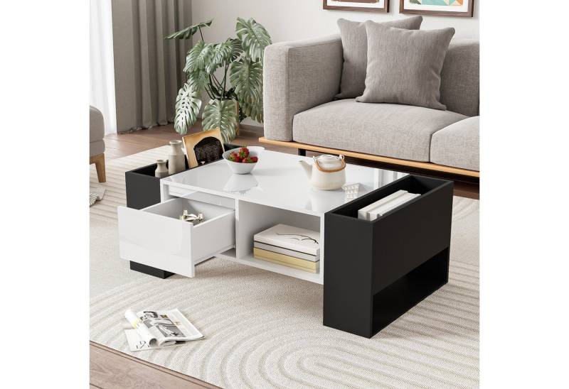 Furnishings Home Couchtisch Ablagetisch Beistelltisch MDF/PB, mit Eine grifflose (Hochglänzender quadratischer, 105 x 60 x 40 cm), Mit Schublade + 3 Fächer, Modern Design von Furnishings Home