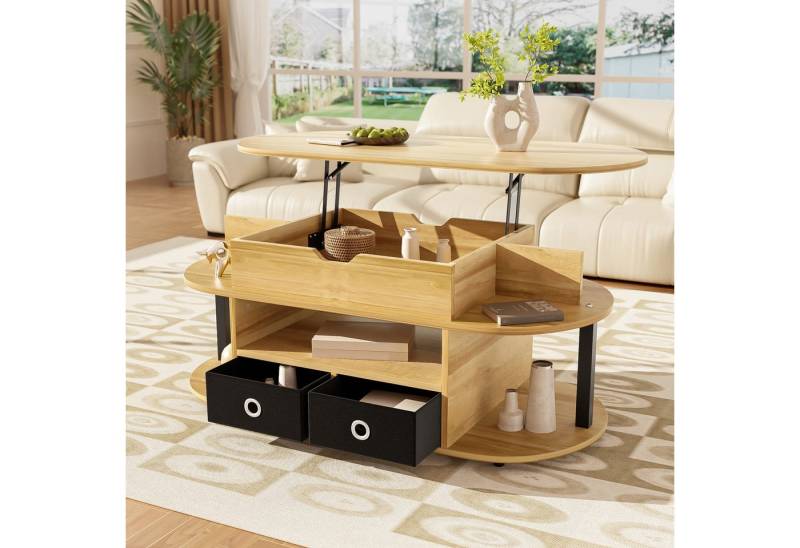Furnishings Home Couchtisch Ablagetisch Holzmaserung Multifunktionaler Beistelltisch Breite 105 cm (105x50x60 cm, für Wohnzimmer und Büro), Mit Schubladen und Hebefunktion Facher von Furnishings Home