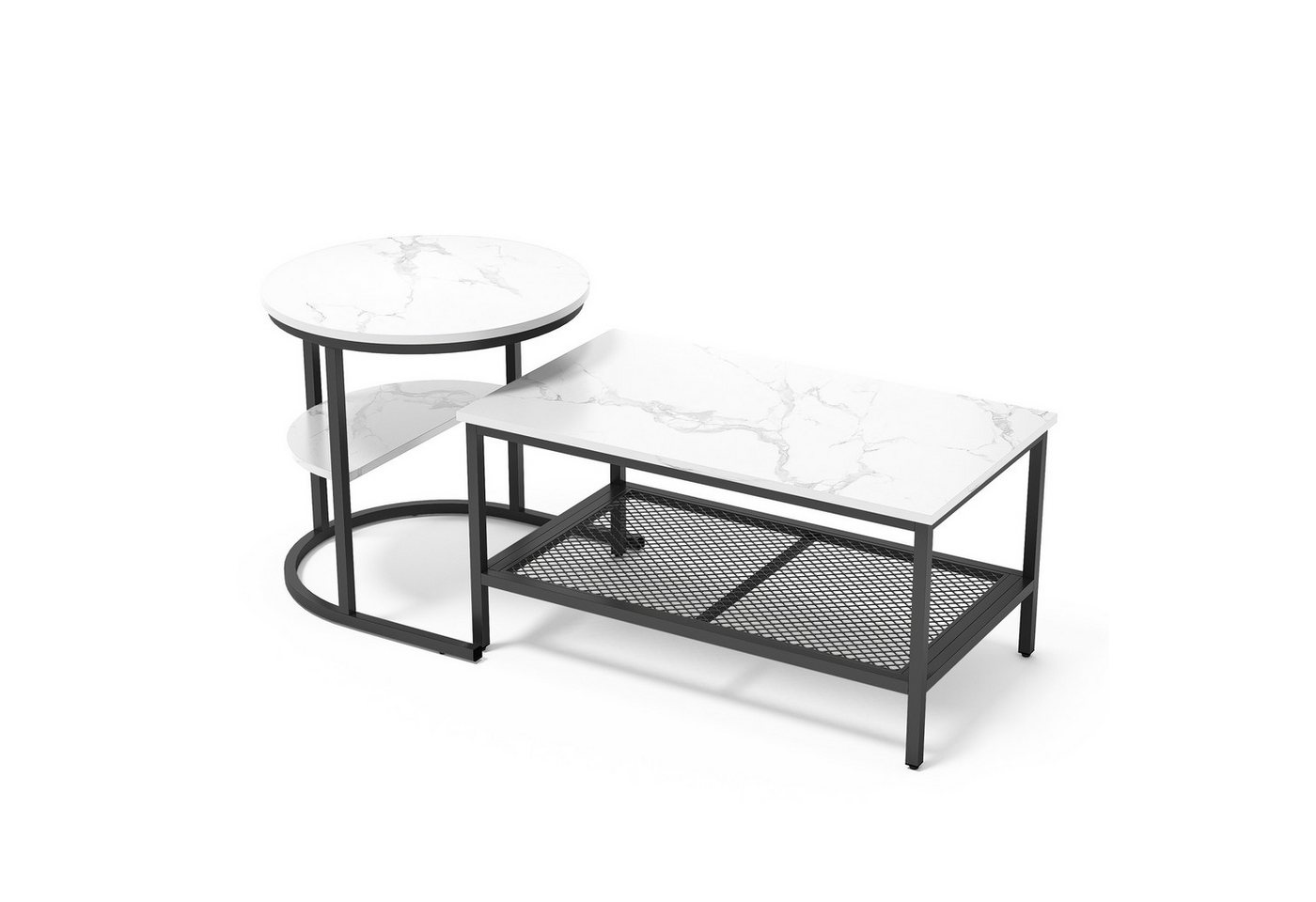 Furnishings Home Couchtisch Kaffeetisch Beistelltisch Satztische (2er Set), mit Marmormuster 80x46x41 cm + 52x51 cm von Furnishings Home