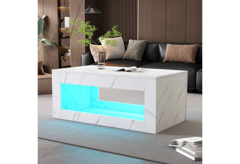 Furnishings Home Couchtisch Moderner Großer Couchtisch mit Marmordruck Weiß (1-St), GROSSER OFFENER LAGERRAUM 100 x 50 x 50 cm (L x B x H) von Furnishings Home
