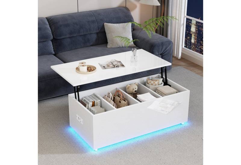 Furnishings Home Couchtisch Moderner weißer schwarzer Hochglanz hydraulischem Hub (1-St), mit LED-Beleuchtung und verstecktem100*50*35 cm, 40 kg belastbar von Furnishings Home