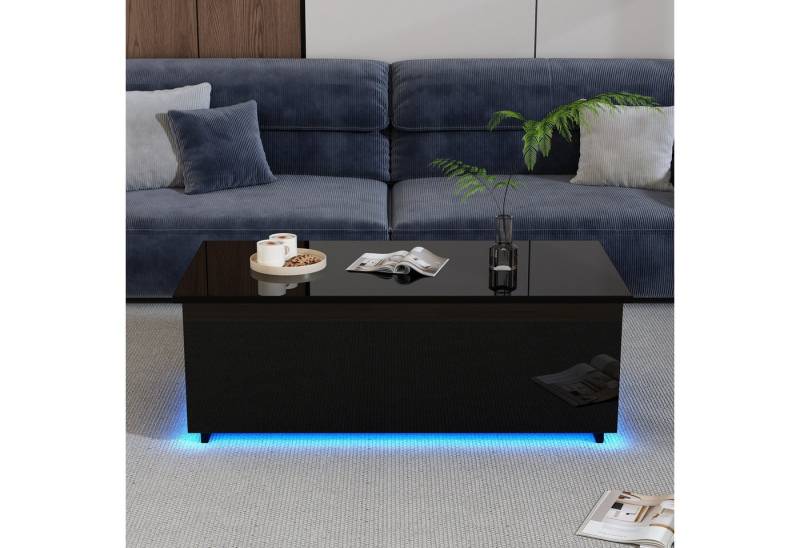 Furnishings Home Couchtisch Moderner weißer schwarzer Hochglanz-Couchtisch hydraulischem Hub (1-St), mit LED-Beleuchtung und verstecktem100*50*35 cm, 40 kg belastbar von Furnishings Home