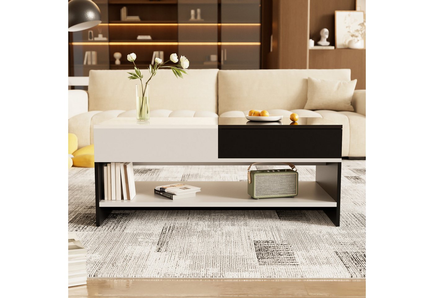Furnishings Home Couchtisch ModernerCouchtisch,Hochglanz,mit 2 SchubladenundoffenenFächern (1-St), viele StileDesign Wohnzimmer-Sofatisch in Staufach und Heckstaufach von Furnishings Home