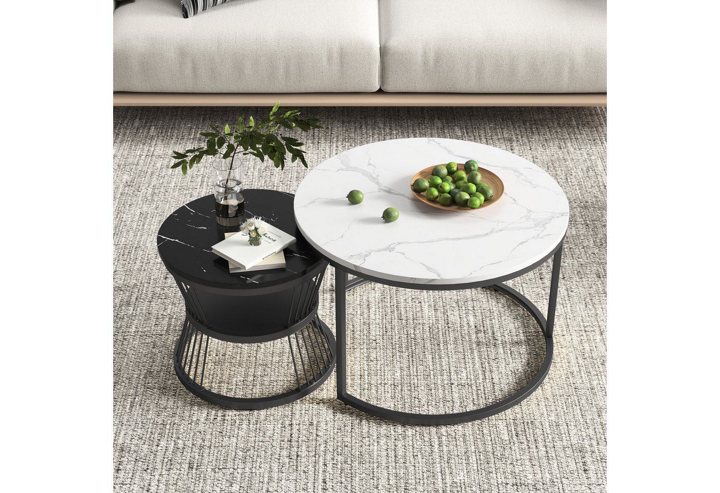 Furnishings Home Couchtisch rund Kaffeetisch Beistelltisch Satztische 2er Set, Große Werbung (2-St., Zweiteiliges Set), 2tlg. mit Marmormuster, 70 x 45.5 cm + 45 x 40 cm von Furnishings Home