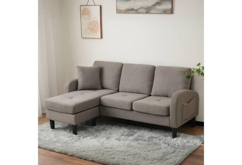 Furnishings Home Ecksofa Sofa Polstersessel 3-Sitzer Chaiselongue, Mit Chaiselongue, Leinenstoff, für Wohnzimmer, Apartments und Büros von Furnishings Home