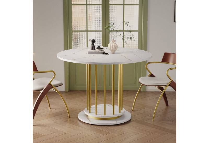 Furnishings Home Esstisch Runder Esstisch Marmoroptik Metallgestell für 2-4 Personen (1-St), Schwarz-Gold /Weiß-Goldfür Esszimmer von Furnishings Home