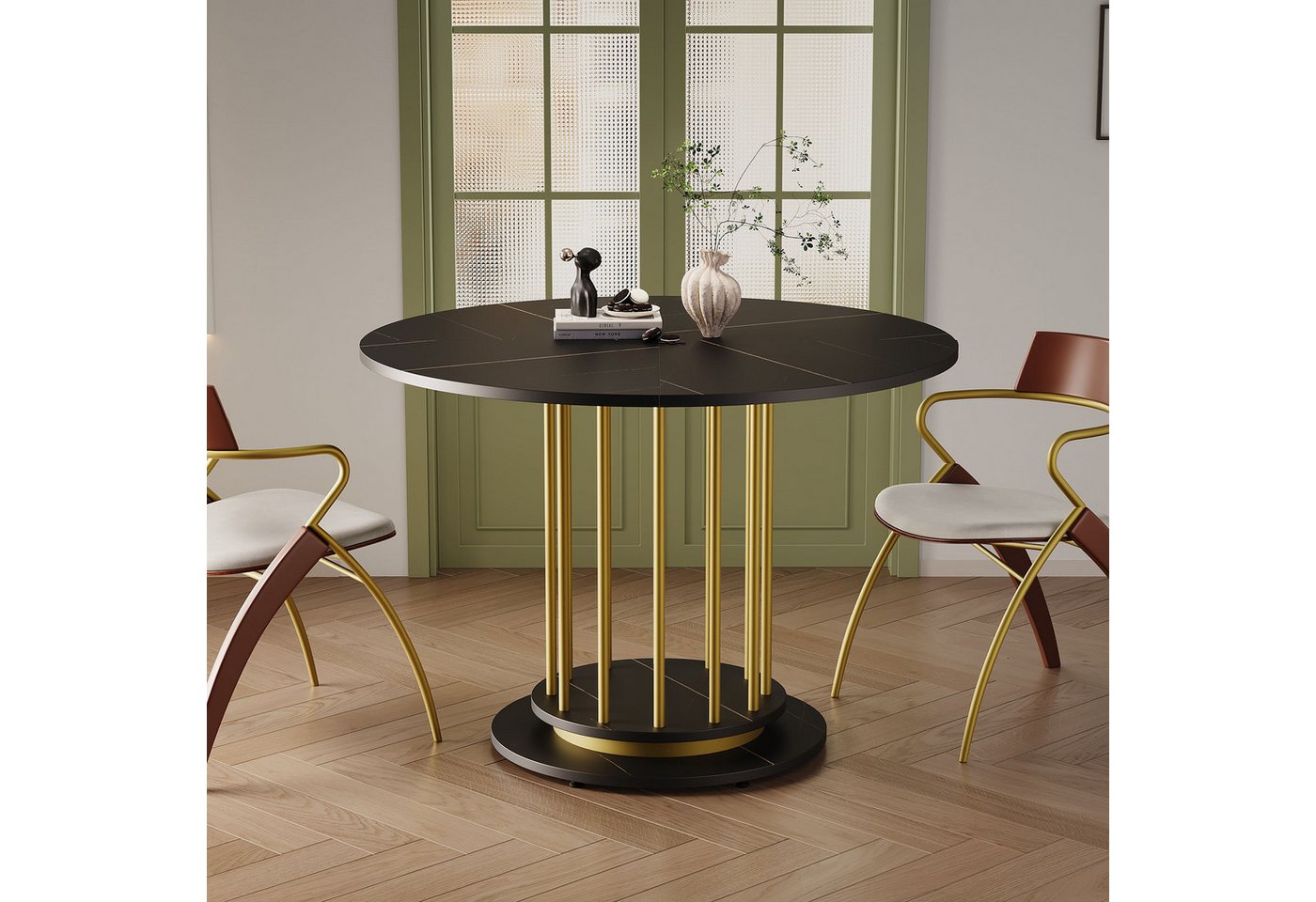 Furnishings Home Esstisch Runder Esstisch Marmoroptik Metallgestell für 2-4 Personen (1-St), Schwarz-Gold /Weiß-Goldfür Esszimmer von Furnishings Home