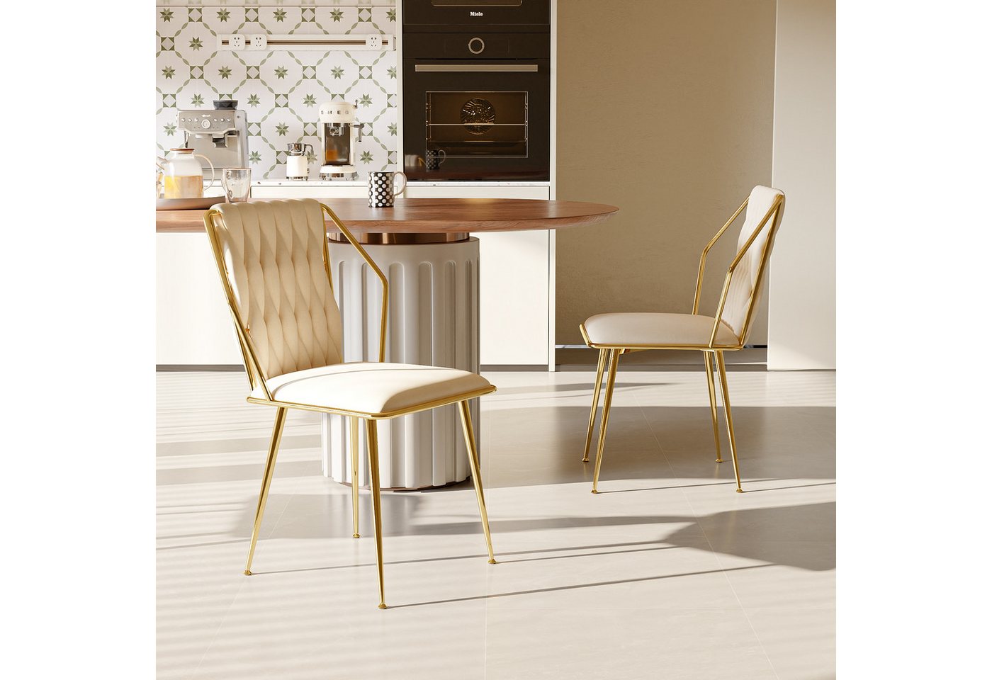 Furnishings Home Esszimmerstuhl 2er-Set 4-Bein-Stuhl Metall Polsterstuhl (2 St), Schlichtes und vergoldetes Design, passend zu jeder Inneneinrichtung von Furnishings Home