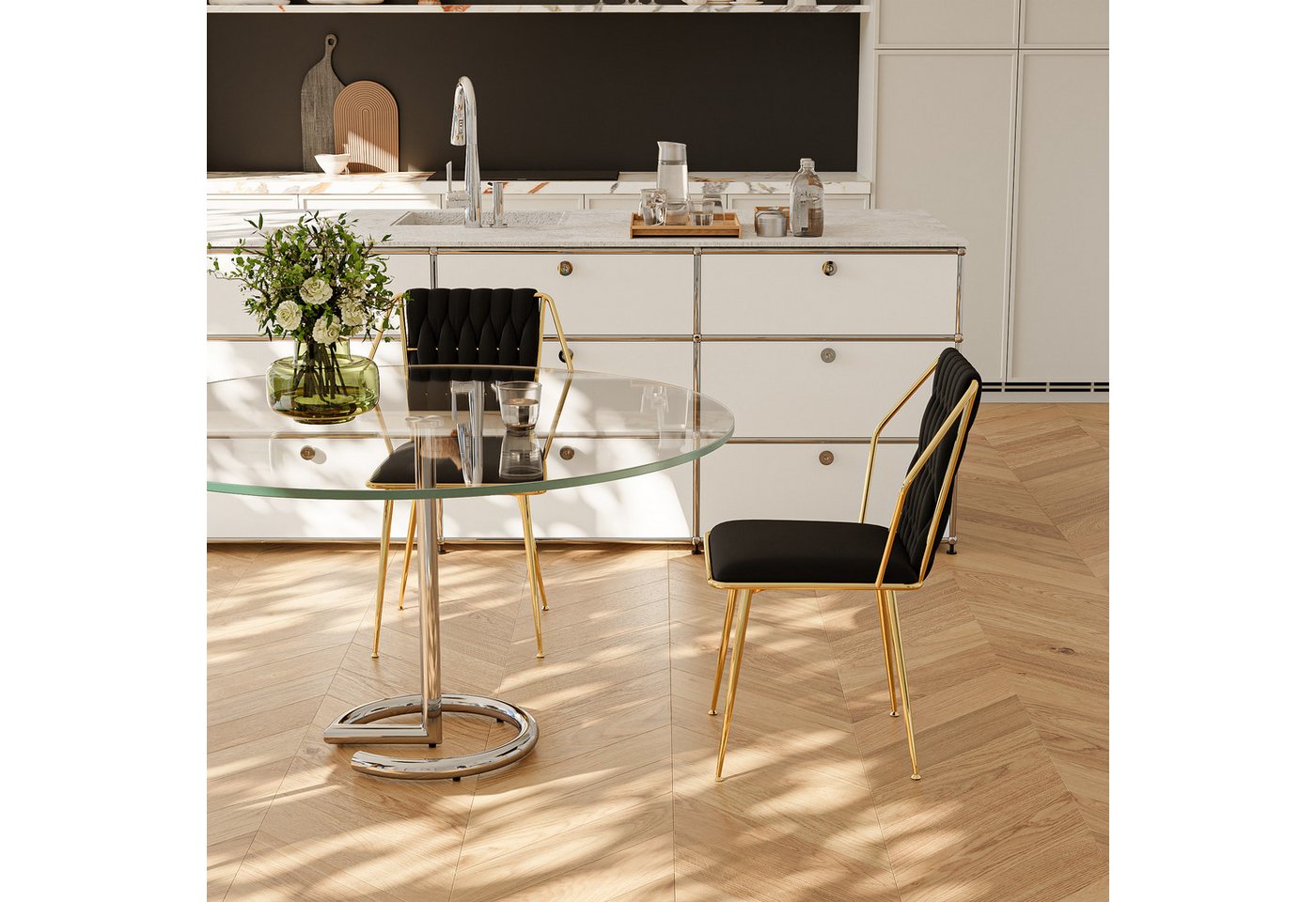 Furnishings Home Esszimmerstuhl 2er-Set 4-Bein-Stuhl Metall Polsterstuhl (2 St), Schlichtes und vergoldetes Design, passend zu jeder Inneneinrichtung von Furnishings Home