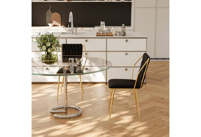 Furnishings Home Esszimmerstuhl 2er-Set 4-Bein-Stuhl Metall Polsterstuhl (2 St), Schlichtes und vergoldetes Design, passend zu jeder Inneneinrichtung von Furnishings Home