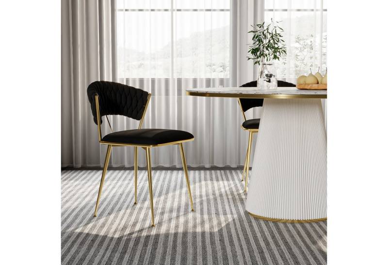 Furnishings Home Esszimmerstuhl Stilvolles Komfort Design Geflochtener Stil Goldene Stuhlbeine &Rahmen (2 St), 2-tei Setmit Rückenlehne Metallbeine Esszimmerstuhl von Furnishings Home