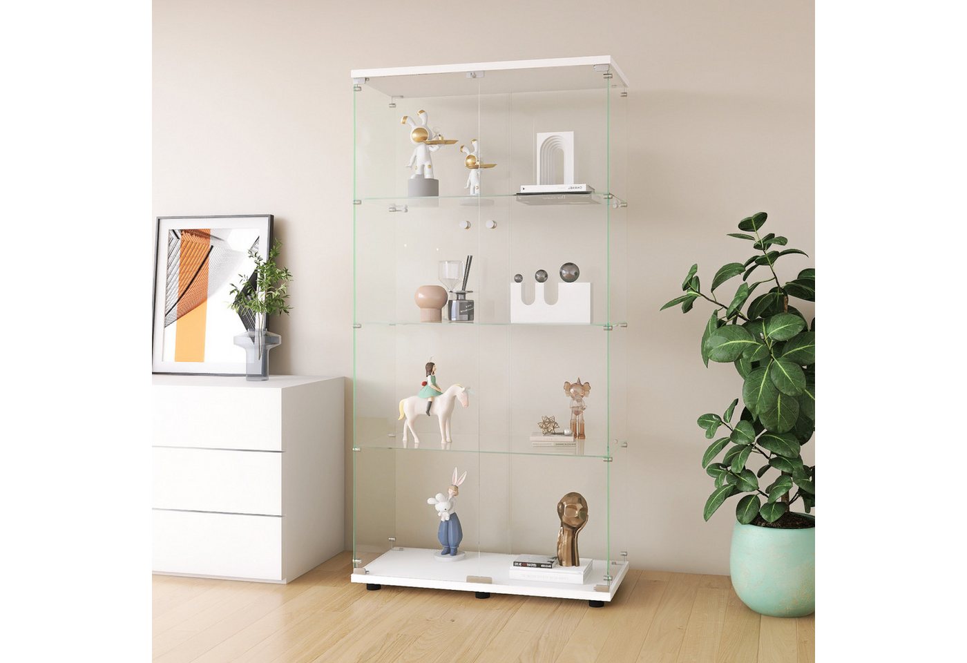 Furnishings Home Glasvitrine Vitrine Doppeltür Hoch Eckvitrine, Mit Sicherheitsschloss (Größe:80 x 163 x 36 cm, 1 tlg) Standvitrine, perfekt für Sammler, vielseitig von Furnishings Home