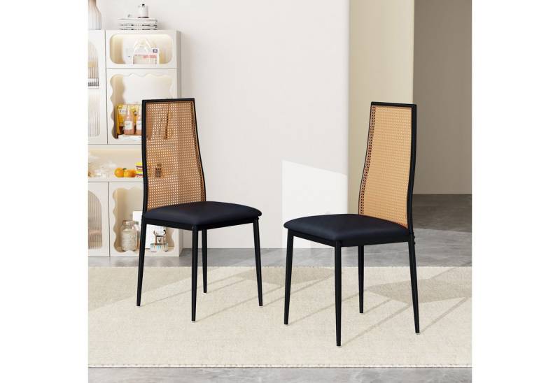 Furnishings Home Hochlehner Küchenstühle mit Rattan-Rückenlehne (Set, 2 St) (2 St), Kunstleder,2er Set,Schwarze Beine von Furnishings Home