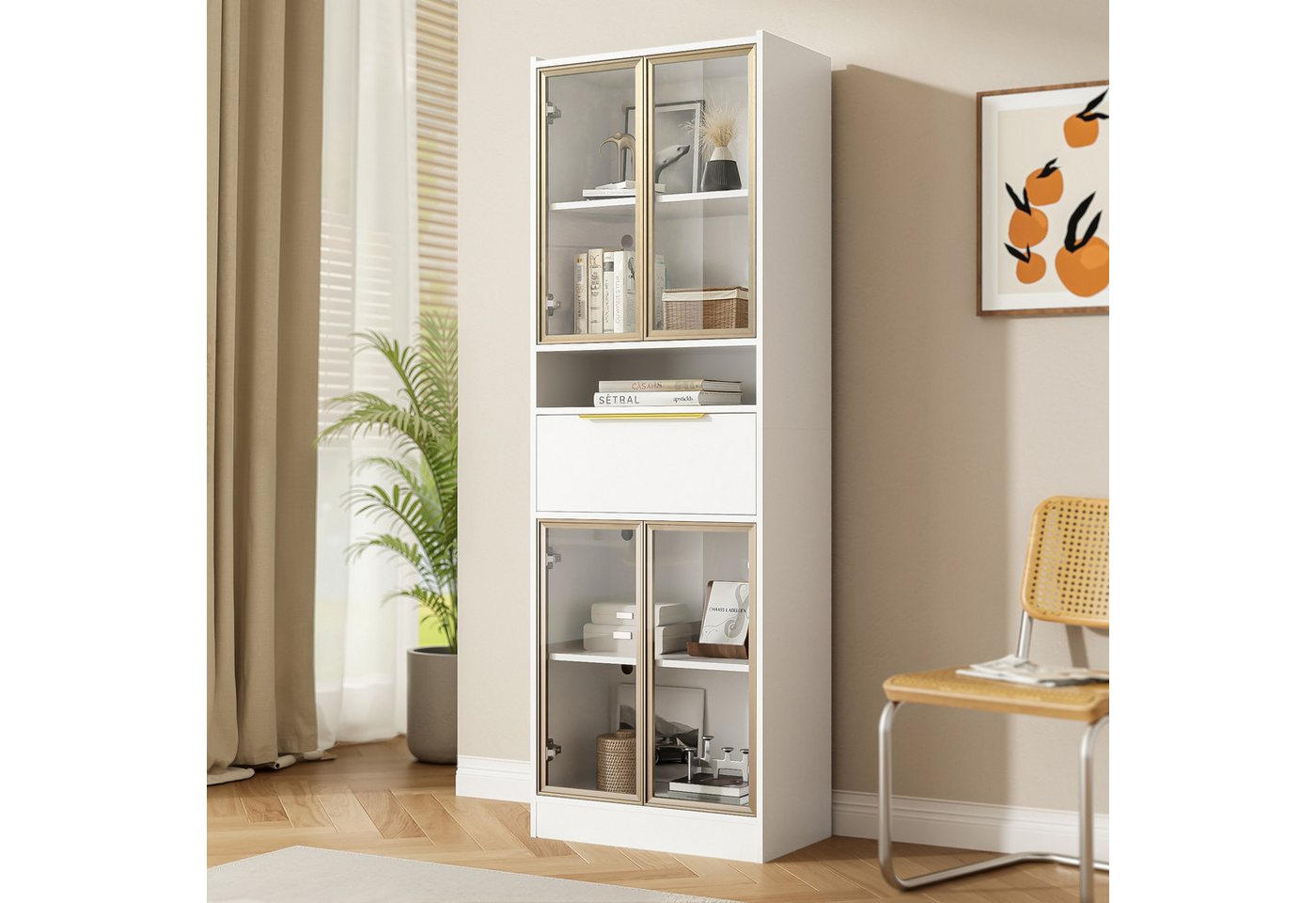 Furnishings Home Hochschrank Moderner Weißer mit 16-Farb-LED & Bluetooth 60×35×180cm (1-St) Stauraum & Beleuchtung für Wohnzimmer Büro oder Schlafzimmer von Furnishings Home