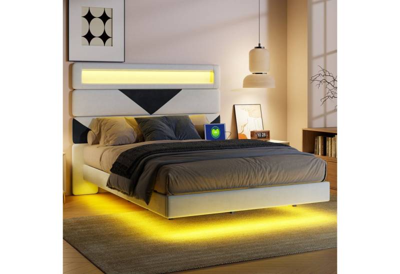 Furnishings Home Polsterbett Stauraumbett Doppelbett Jugendbett LED + USB (Multifunktionsbett, Geeignet für Jugendliche und Kinder), Mit LED-Beleuchtung, Ladefunktion, Samt, 160x200 cm von Furnishings Home