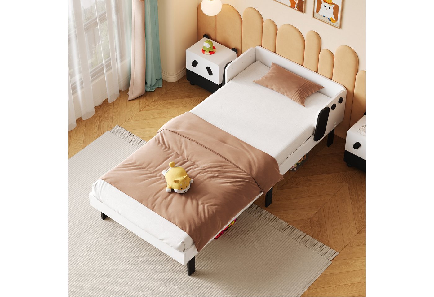 Furnishings Home Kinderbett Holzbett Einzelbett Jugendbett (1-tlg., Geeignet für Jugendliche und Kinder), Welpeform Kopfteil, Mit Lattenrost, Holz, 90x200 cm von Furnishings Home