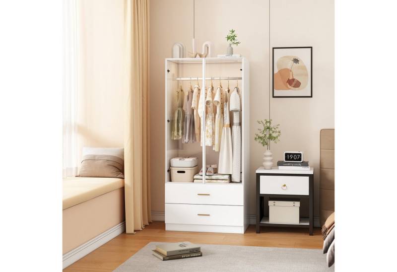 Furnishings Home Kleiderschrank Drehtürenschrank Schrank Wäscheschrank LED durchdachte Innenausstattung, mit 2 Schubladen von Furnishings Home