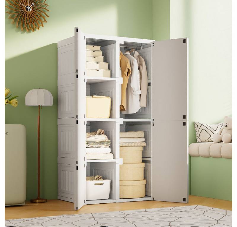 Furnishings Home Kleiderschrank Hochschränke Faltbares Garderobe (6 Fächer, 2 Türen, 1 Kleiderstange, 69 x 50 x 136 cm) Mit Kleiderstange, Versteckter Türgriff von Furnishings Home