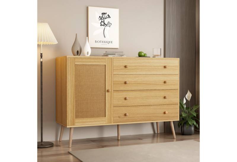 Furnishings Home Kombikommode Sideboard Rattan Schrank Holzseitenschrank Breite 120 cm (1 tlg), inkl. Schubladen & Schranktür von Furnishings Home